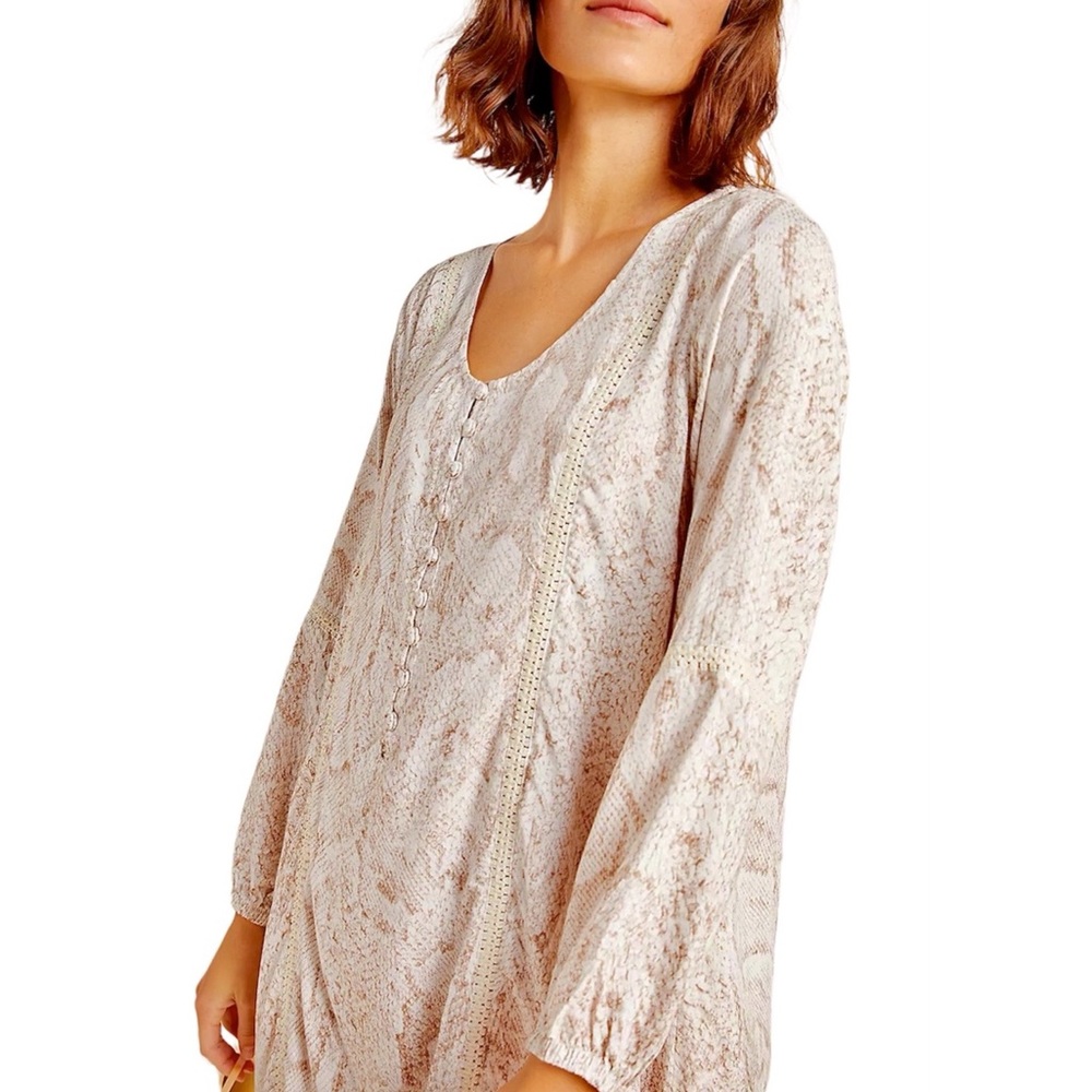 Anthropologie Mini Dress Tunic Coverup Camilla Snake Print Crochet Henley NEW M - Picture 3 of 16
